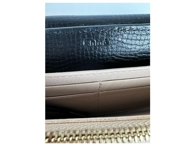 Chloé Vintage Chloe Snake Emblossed Leather Wallet Black Beige - view 5