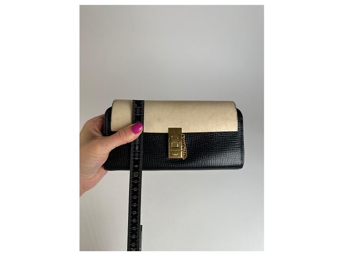 Chloé Vintage Chloe Snake Emblossed Leather Wallet Black Beige - view 6