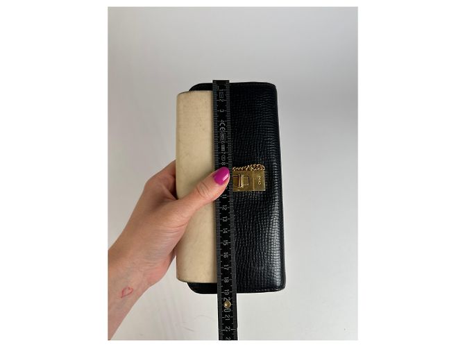 Chloé Vintage Chloe Snake Emblossed Leather Wallet Black Beige - view 7