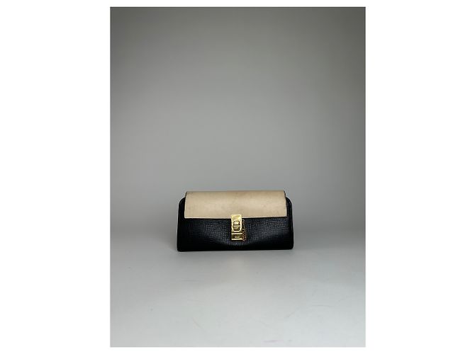 Chloé Vintage Chloe Snake Emblossed Leather Wallet Black Beige - view 8