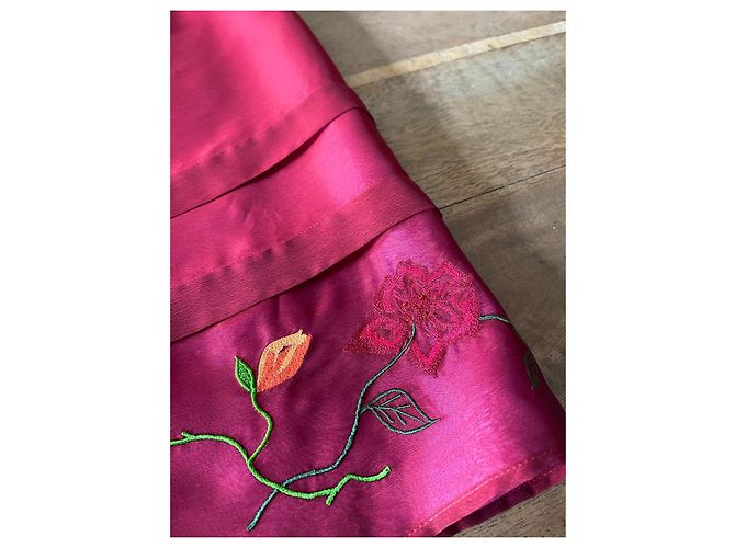 Falda recta de organza de seda bordada Kenzo Jungle T.34-36 Rosa Roja Verde Burdeos Amarillo - vista 10