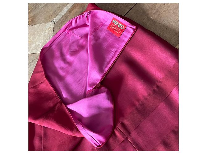 Falda recta de organza de seda bordada Kenzo Jungle T.34-36 Rosa Roja Verde Burdeos Amarillo - vista 4