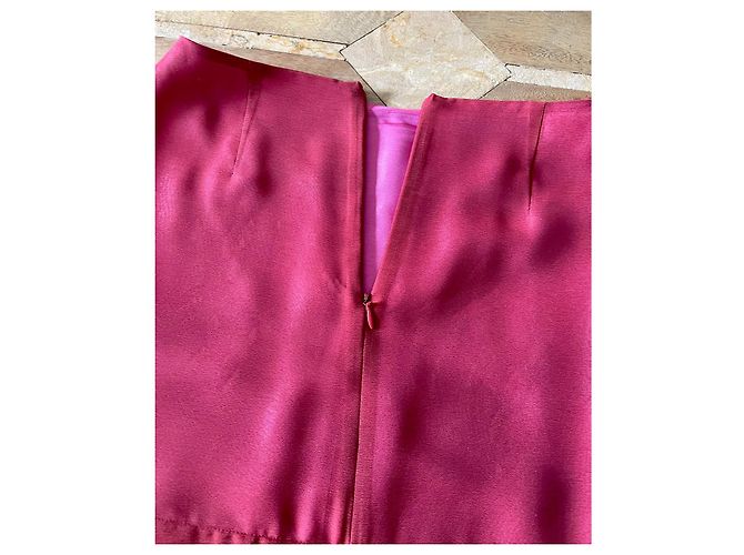 Falda recta de organza de seda bordada Kenzo Jungle T.34-36 Rosa Roja Verde Burdeos Amarillo - vista 5