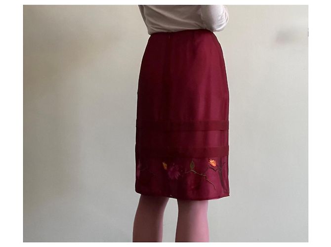 Falda recta de organza de seda bordada Kenzo Jungle T.34-36 Rosa Roja Verde Burdeos Amarillo - vista 8