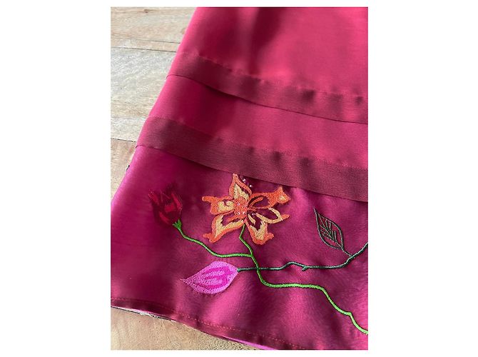 Falda recta de organza de seda bordada Kenzo Jungle T.34-36 Rosa Roja Verde Burdeos Amarillo - vista 9