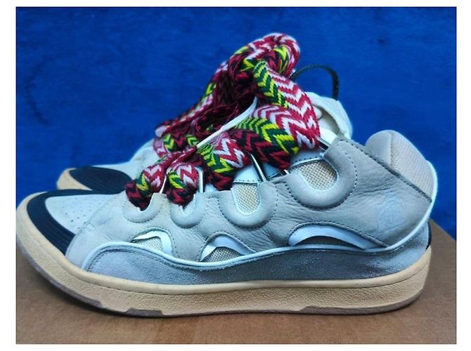 Lanvin Curb Sneaker Schwarz Weiß Grau Wildleder Leder Mehrfarben - Ansicht 2