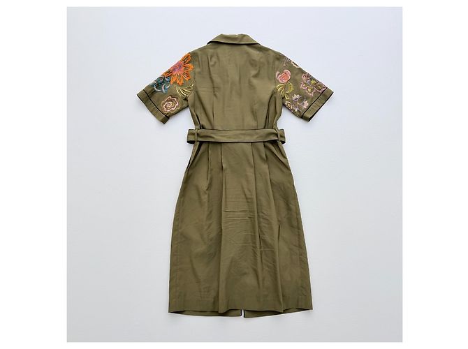 Robe chemise Dries Van Noten kaki brodée fleurs - vue 3