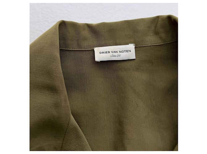 Robe chemise Dries Van Noten kaki brodée fleurs - vue 6
