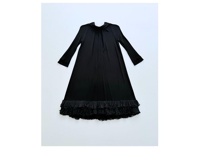 Balenciaga Schwarzes Viscose Kleid mit Rüschen - Ansicht 2