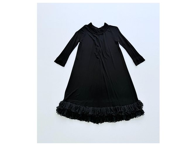 Balenciaga Schwarzes Viscose Kleid mit Rüschen - Ansicht 3