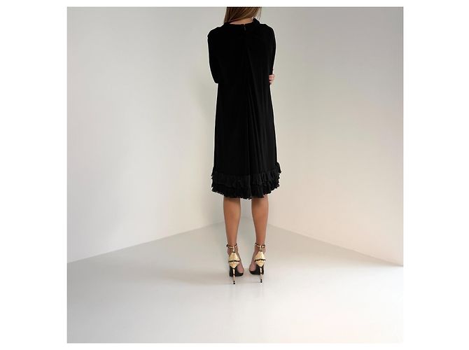 Balenciaga Schwarzes Viscose Kleid mit Rüschen - Ansicht 7