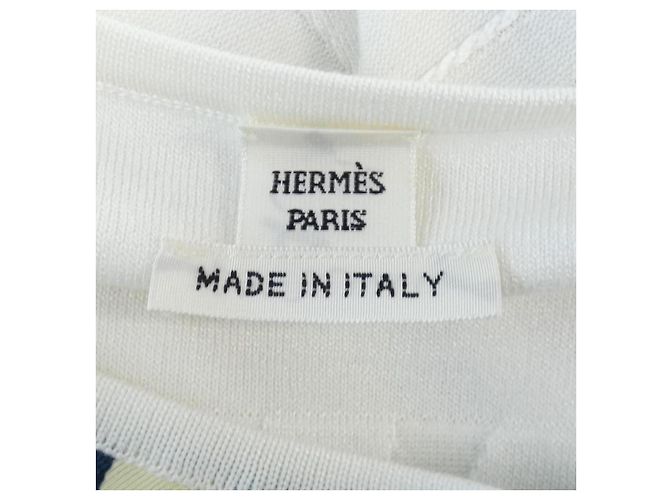 Hermès Twill Reine Kleid 36 Weiß Blau - Ansicht 5