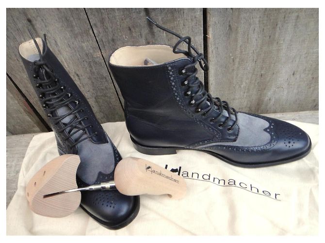 Autre Marque Botines Handmacher de cuero azul marino - vista 11