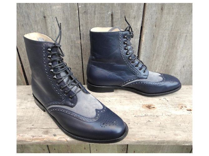 Autre Marque Botines Handmacher de cuero azul marino - vista 2
