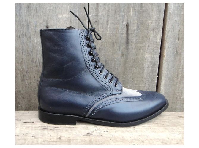 Autre Marque Botines Handmacher de cuero azul marino - vista 3