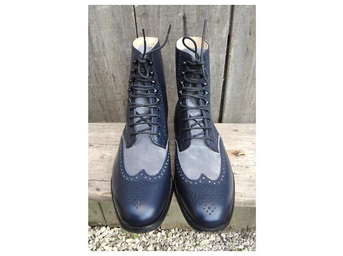 Autre Marque Botines Handmacher de cuero azul marino - vista 7