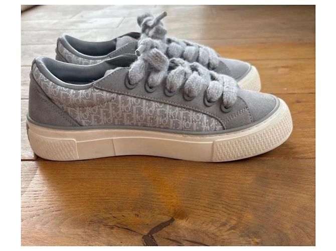 Christian Dior Baskets Dior B33 Tennis Suede & Canvas - Taille 41, Gris/Blanc - vue 3