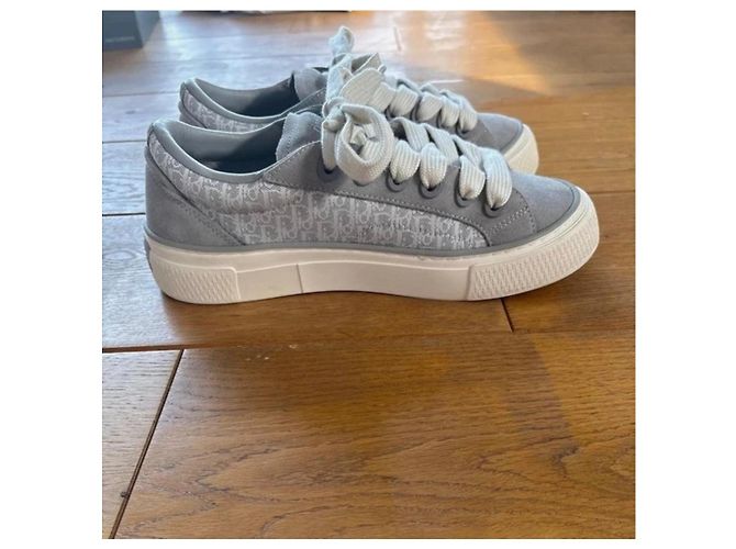 Christian Dior Baskets Dior B33 Tennis Suede & Canvas - Taille 41, Gris/Blanc - vue 9