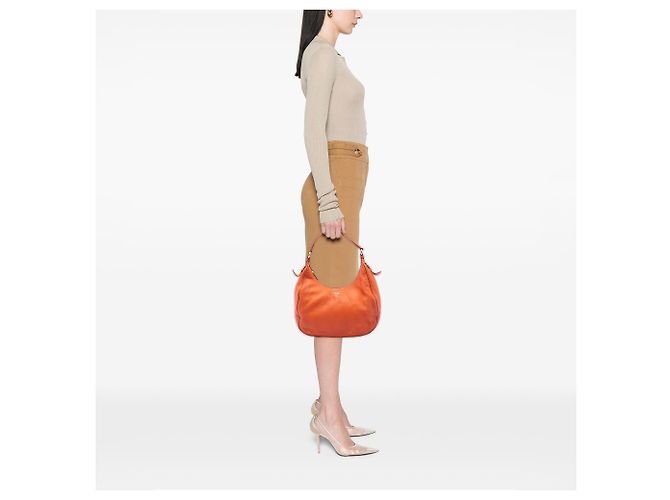 Prada Hobo Arancione Vitello Daino con Zip - vista 6
