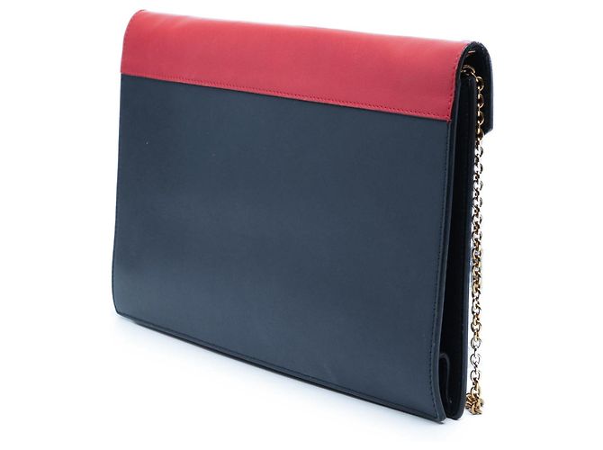 Céline Celine große blaue tricolor Lederumschlag mit Kette Marineblau - Ansicht 2