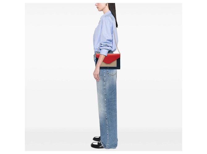 Céline Celine große blaue tricolor Lederumschlag mit Kette Marineblau - Ansicht 7