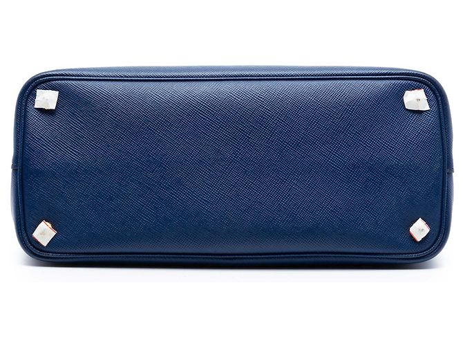 Prada Borsa doppia media in pelle Saffiano blu - vista 3