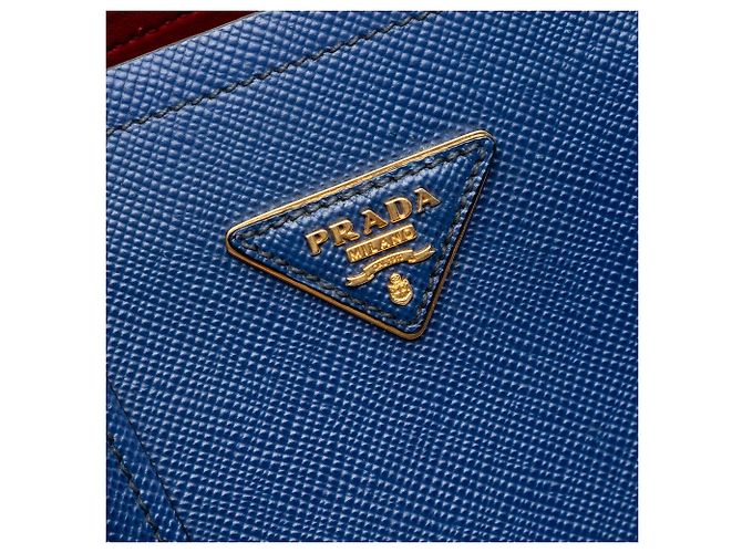 Prada Borsa doppia media in pelle Saffiano blu - vista 5