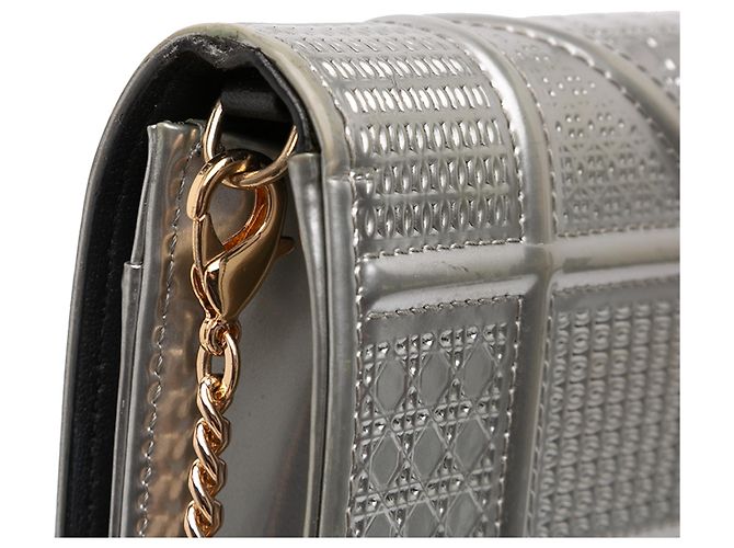 Dior Silver Metallic Patent Microcannage Diorama Wallet on Chain - view 10