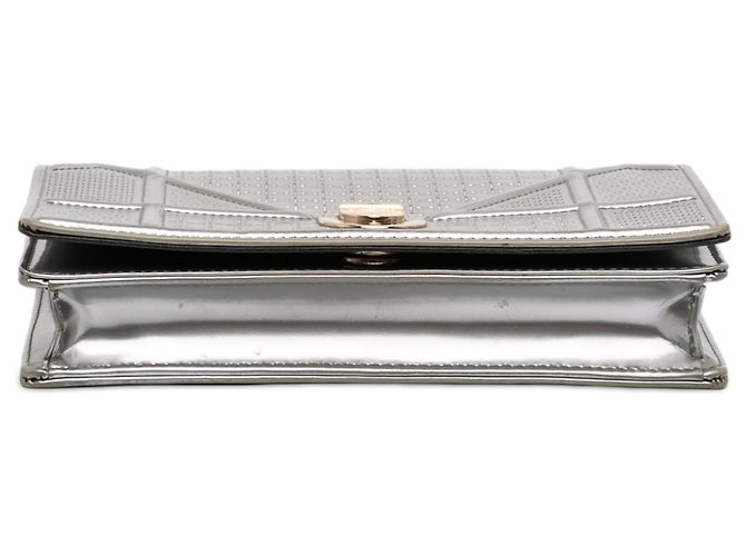 Dior Silver Metallic Patent Microcannage Diorama Wallet on Chain - view 3