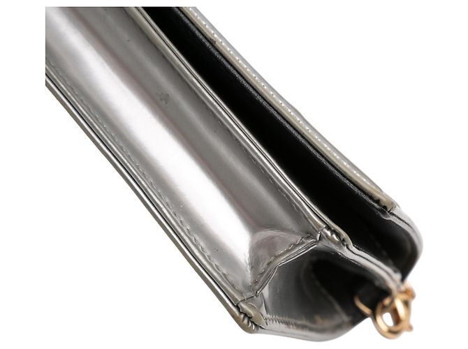 Dior Silver Metallic Patent Microcannage Diorama Wallet on Chain - view 8