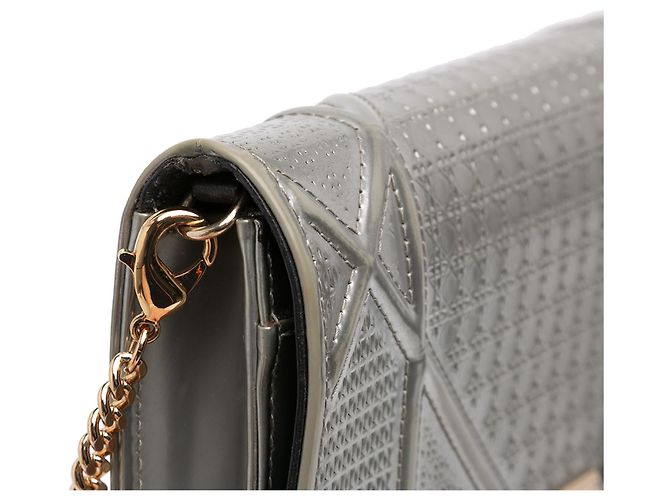 Dior Silver Metallic Patent Microcannage Diorama Wallet on Chain - view 9