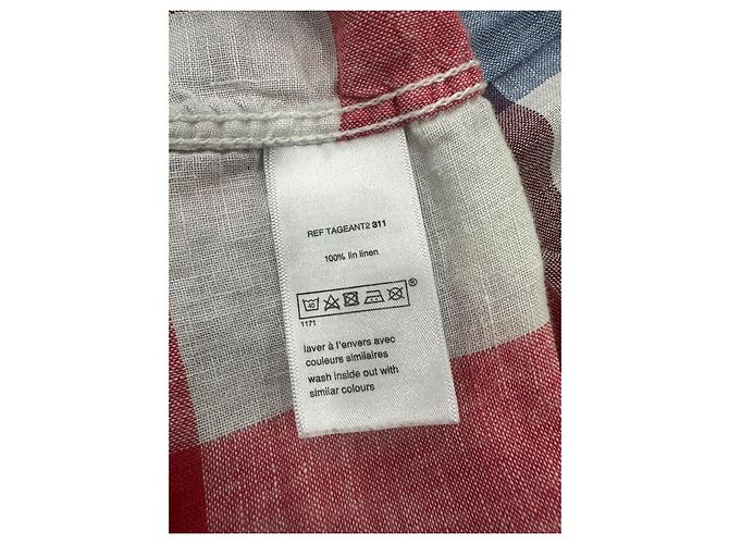 Autre Marque Karierte Leinenhemd Weiß Rot Blau - Ansicht 3