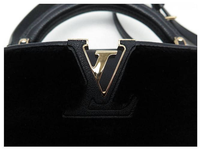 NEUE LOUIS VUITTON CAPUCINES MINI LEDER & MINK SCHULTERTASCHE Schwarz - Ansicht 10