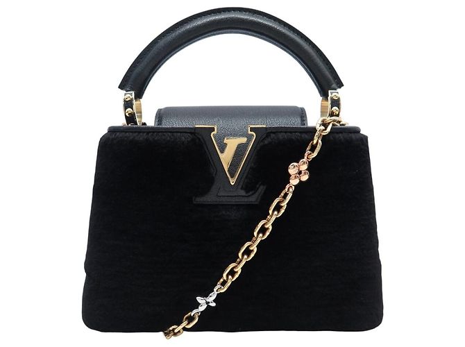NEUE LOUIS VUITTON CAPUCINES MINI LEDER & MINK SCHULTERTASCHE Schwarz - Ansicht 5
