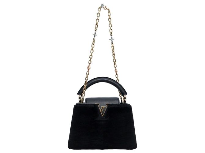 NEUE LOUIS VUITTON CAPUCINES MINI LEDER & MINK SCHULTERTASCHE Schwarz - Ansicht 6