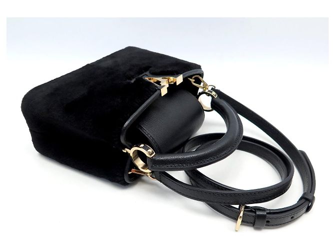 NEUE LOUIS VUITTON CAPUCINES MINI LEDER & MINK SCHULTERTASCHE Schwarz - Ansicht 8