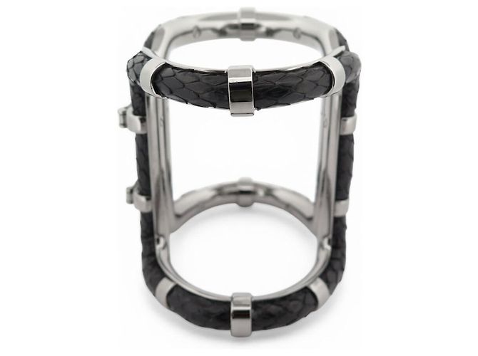 NEUES LANVIN ARMBAND MANCHETTE 16CM SCHWARZ PYTHONLEDER PALLADIUMSTAHL - Ansicht 3