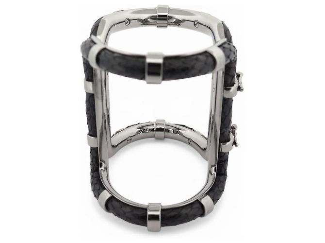 NEUES LANVIN ARMBAND MANCHETTE 16CM SCHWARZ PYTHONLEDER PALLADIUMSTAHL - Ansicht 5