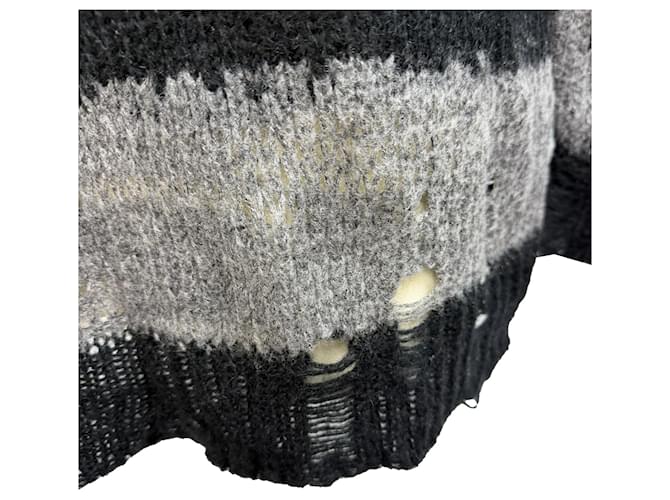 Gestreifter, abgenutzter Pullover aus grauem Acryl von Acne Studios - Ansicht 2