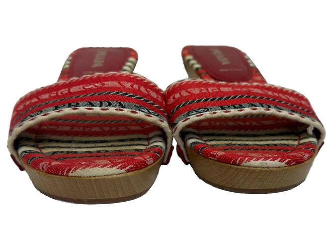 Sandali Mule in Legno a Motivo Prada in Cotone Multicolore - vista 2