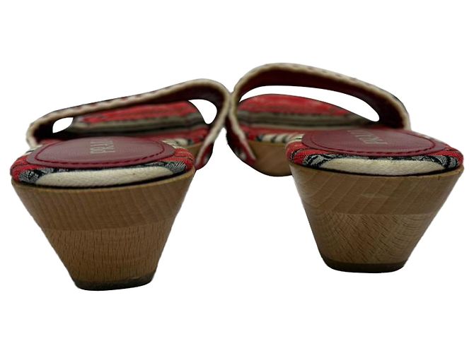Sandali Mule in Legno a Motivo Prada in Cotone Multicolore - vista 3