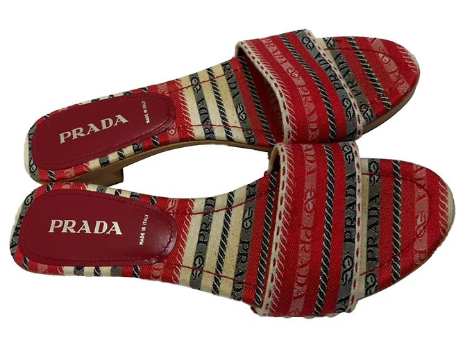 Sandali Mule in Legno a Motivo Prada in Cotone Multicolore - vista 5