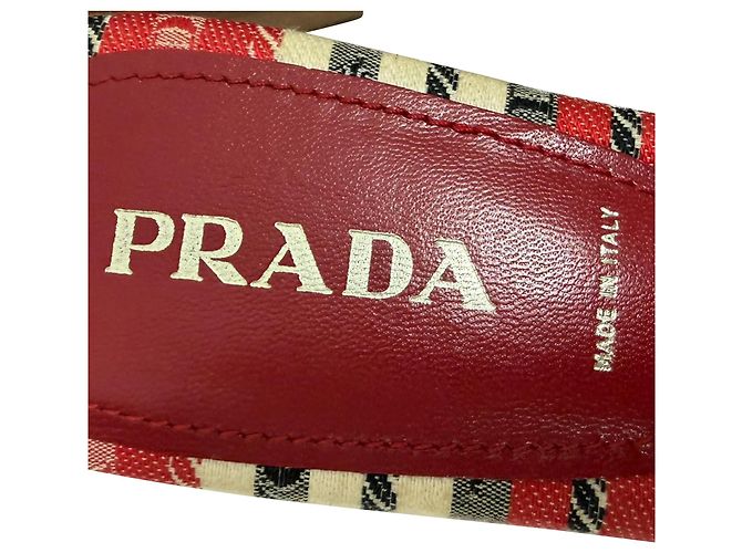 Sandali Mule in Legno a Motivo Prada in Cotone Multicolore - vista 6