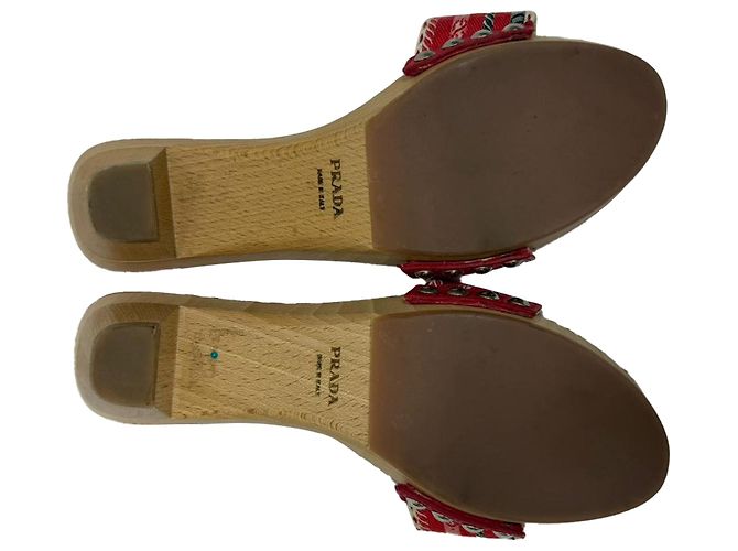Sandali Mule in Legno a Motivo Prada in Cotone Multicolore - vista 7