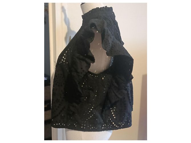 Top Ganni de algodón negro con bordado inglés - vista 4