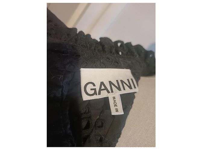 Top Ganni de algodón negro con bordado inglés - vista 5