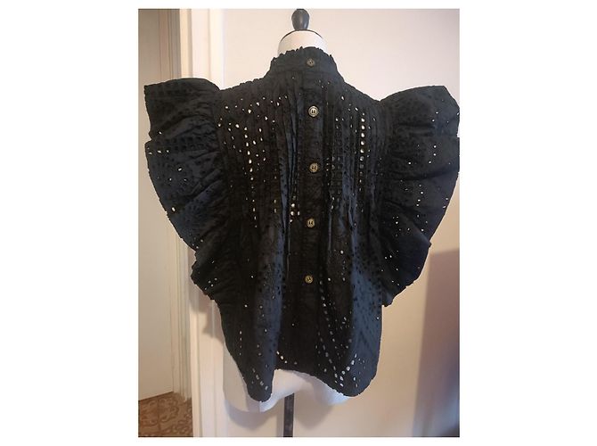 Top Ganni de algodón negro con bordado inglés - vista 6