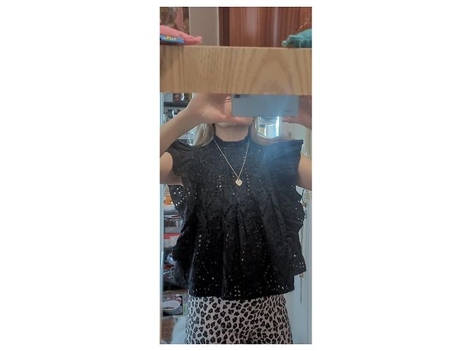 Top Ganni de algodón negro con bordado inglés - vista 9