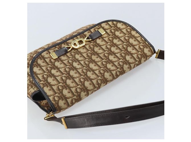 Borsa a Spalla in Tela Trotter Christian Dior Marrone Oro Auth YKZ048 D'oro - vista 6