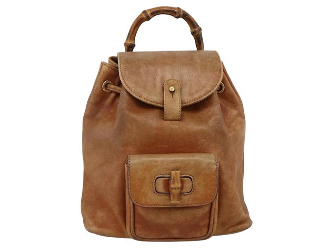 Zaino in pelle Gucci Bamboo marrone oro 003 1956 0030 Auth 174185 D'oro - vista 13